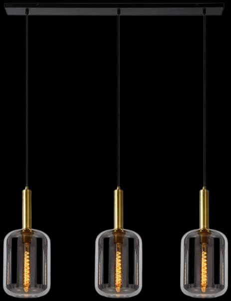 Lámpara colgante metal vidrio dorado humo largo 1,10 mt. 3 luces E27 - LULC0213