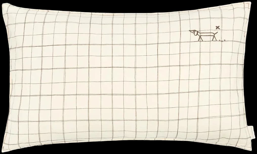 Cojín rectangular bordado de lino francés lavado - Natural grid