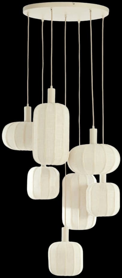 Lámpara colgante metal lino textil crema Ø53x34 cm 7 luces E27 - LLLC0602