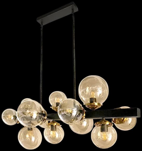 Lámpara colgante metal negro vidrio ambar 120 cm E27 12x40W - ONLC0044
