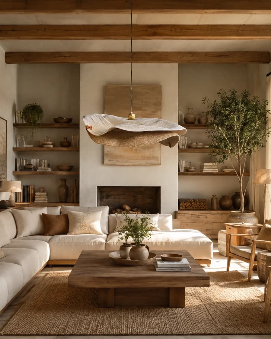 Lámpara colgante Doble Kenia Natural-Blanca - Diámetro 35cm / Con electricidad cordón yute