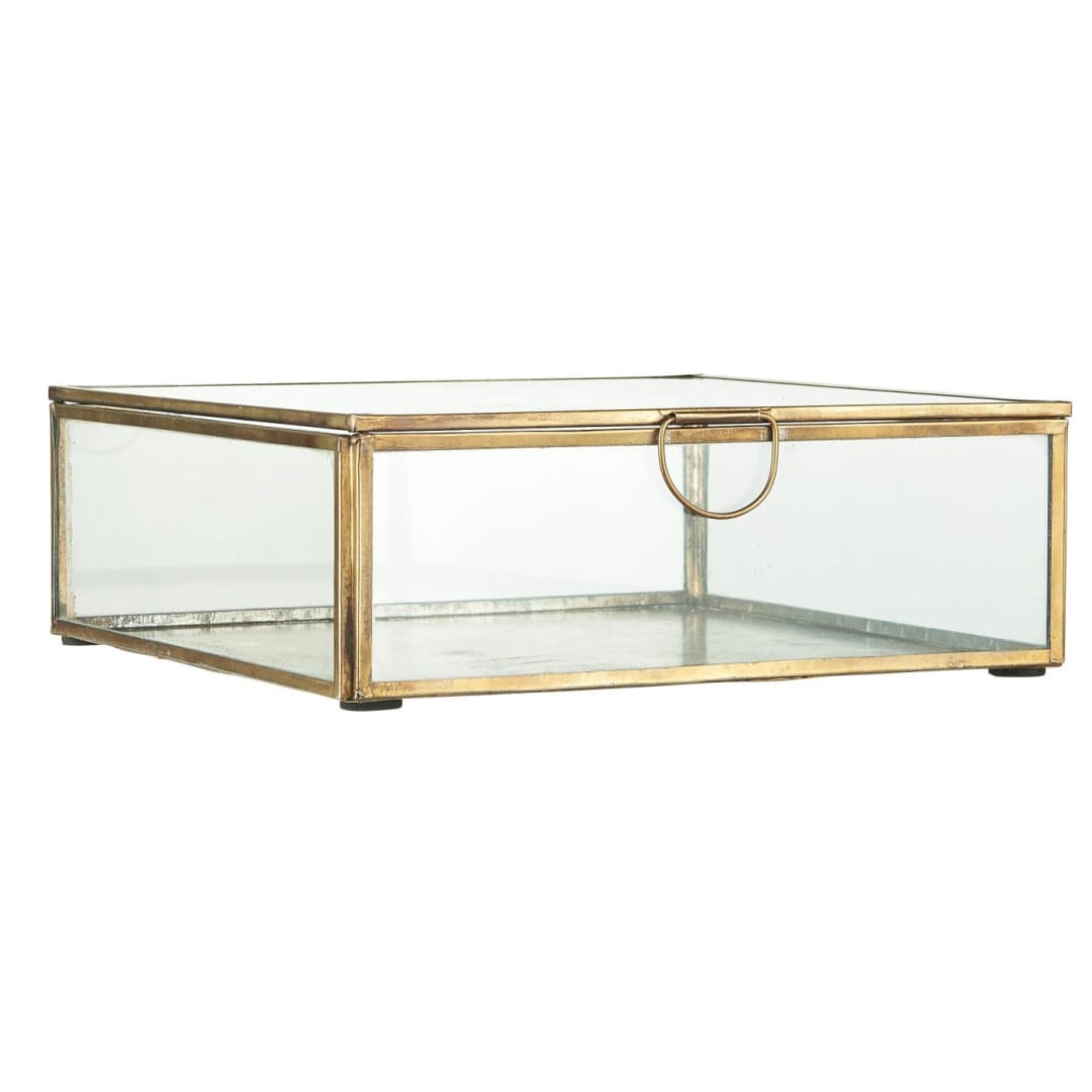 Caja de Vidrio con Argolla Color Bronce 21,5x21,5 cm