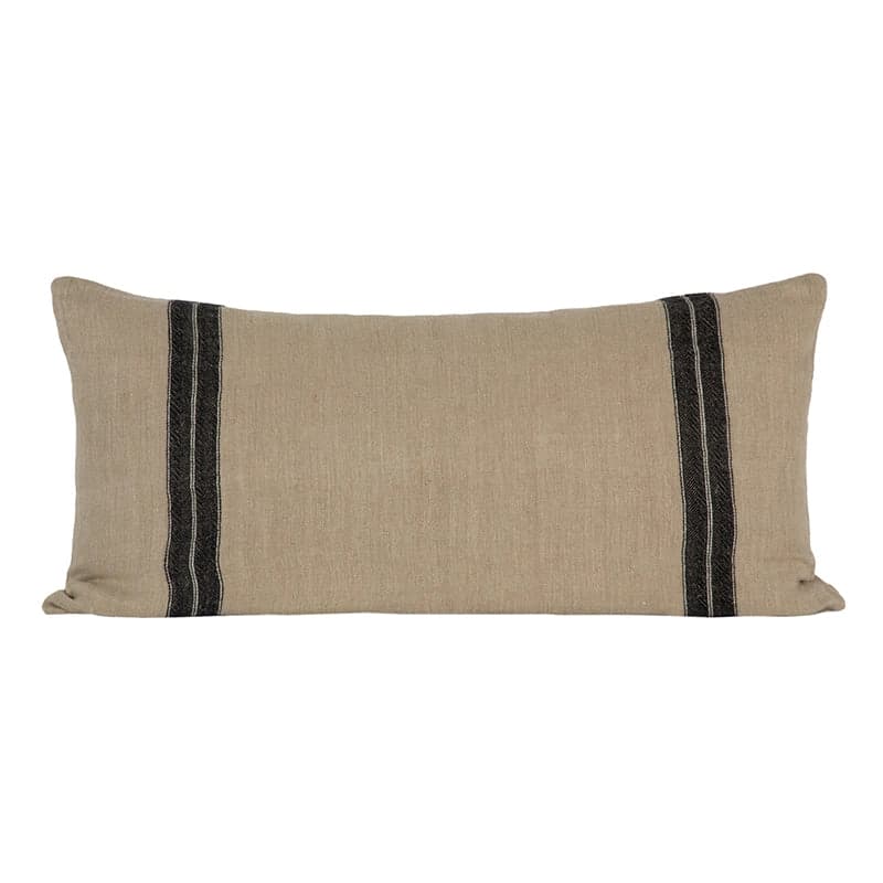 Funda Cojín Lino Sarthe Natural/Negro/Marfil 55x110 cm - 55x110 cm