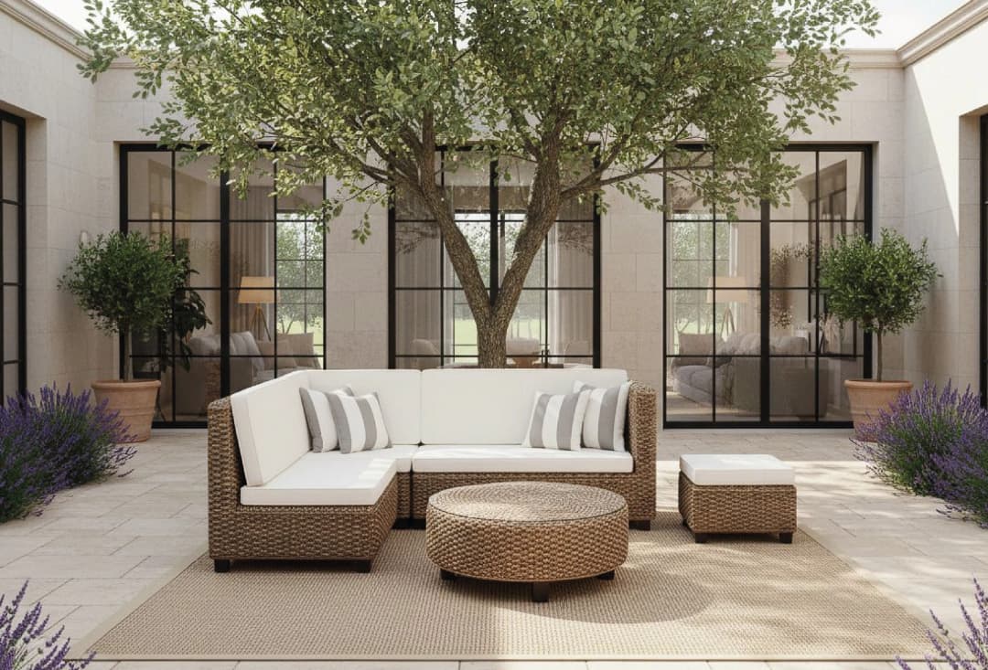 Set Rattan Natural Laluba mesa redonda - 4 Cuerpo
