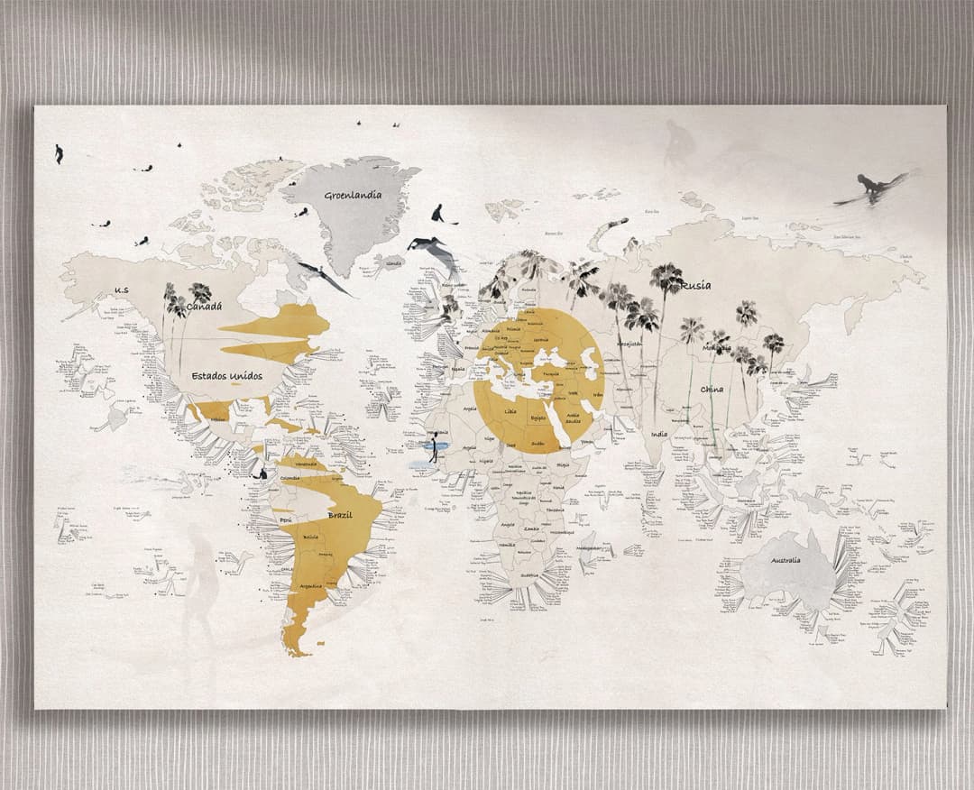 Cuadro Mapa Surf horizontal - 120x75 cm / Lona tensada con bastidor