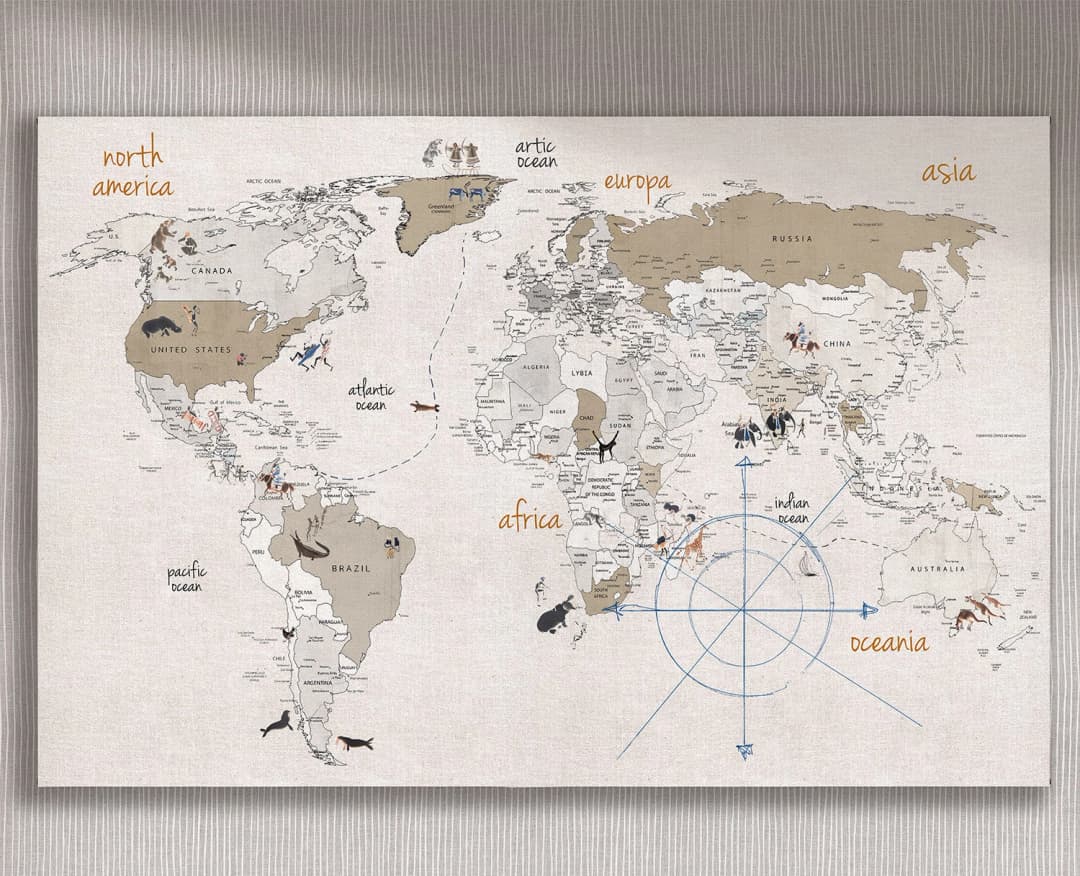 Cuadro Mapa Tribu horizontal - 140x90 cm / Lona tensada con bastidor