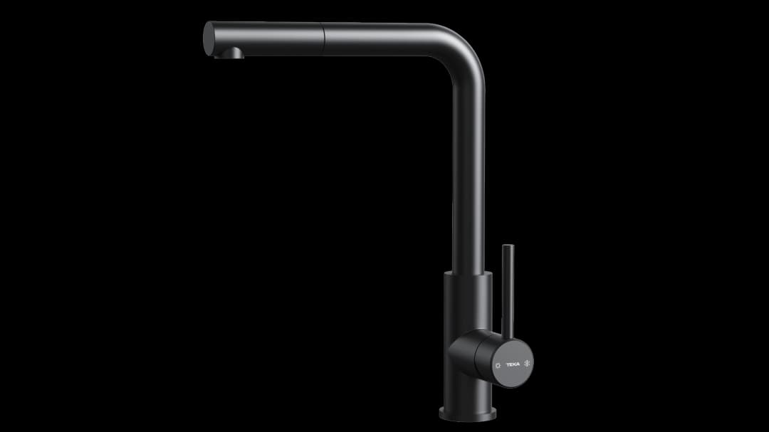 TEKA Grifo Lavaplatos UNI 9331 BK — Monomando Caño Alto Extraíble, Acero Inoxidable Negro, 5 L/min Eco