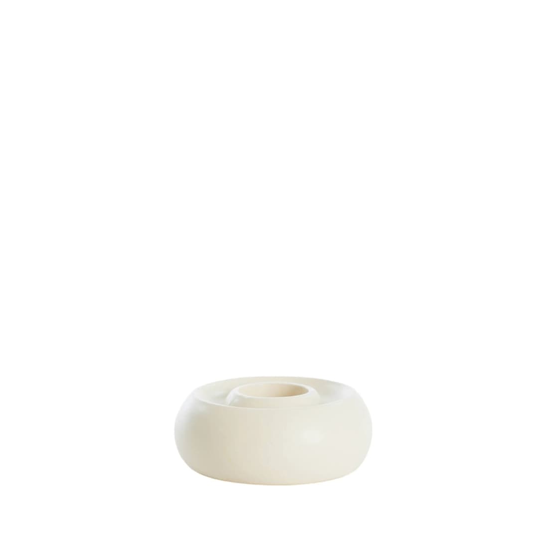 Porta velas ceramica - Mat cream - Ø12.5x5 cm
