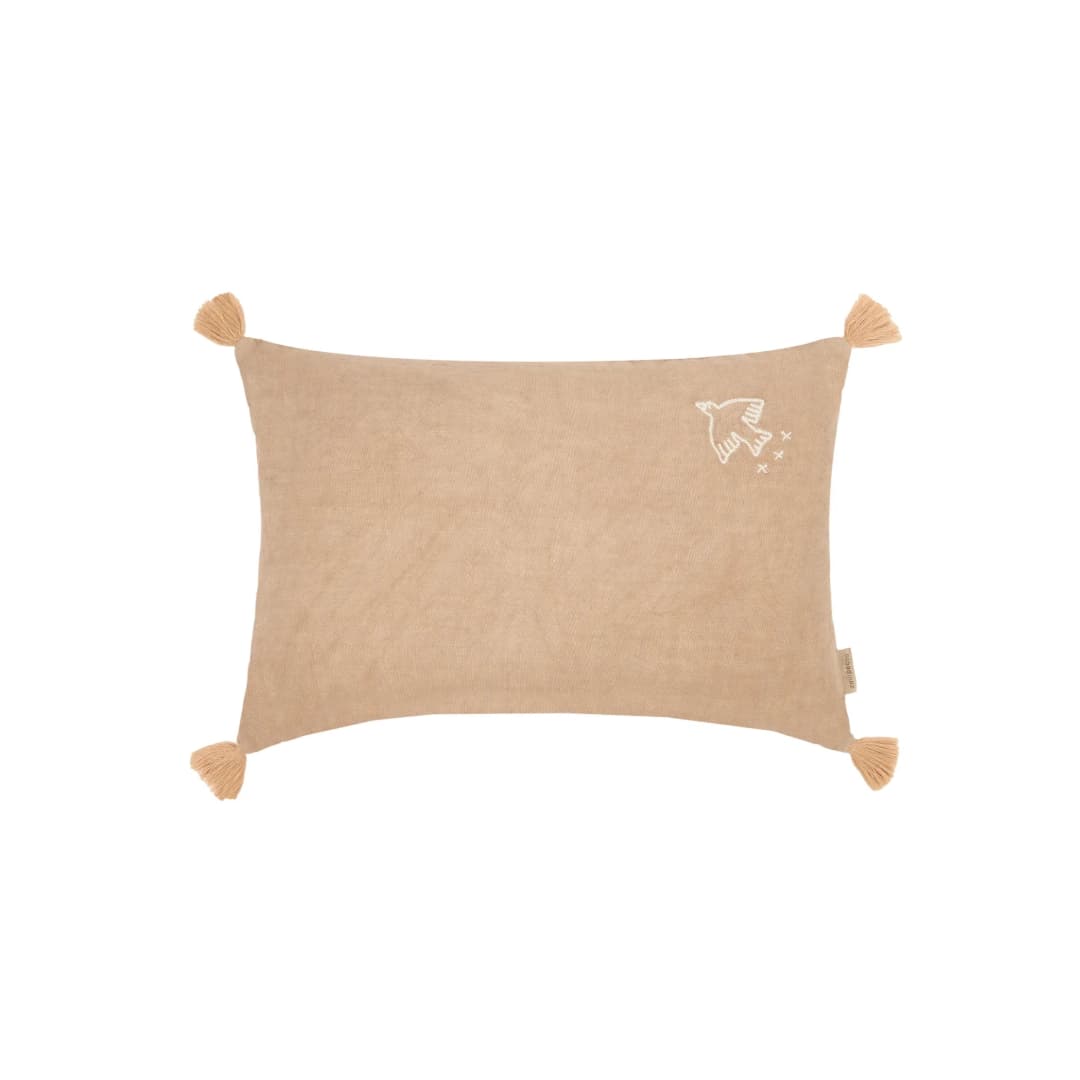 Cojín rectangular tassel bordado de lino francés lavado L1NO - Sesame