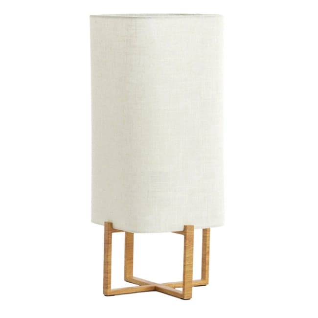 Lámpara de mesa metal estampado madera lino crema 21,5x21,5x50,5 cm E27 - LLLS0383