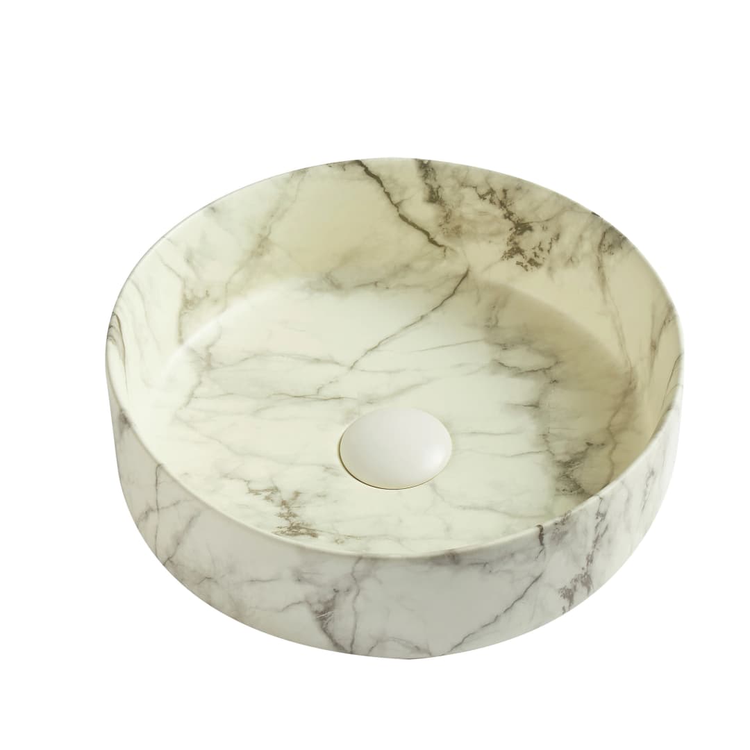 Lavamanos Redondo de Sobreponer Tripoli Piedra Blanco 350x350x120 mm Sin Rebalse