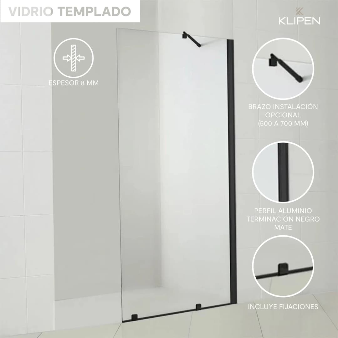 Mampara Style Fija Receptáculo Perfil Negro Mate 1000x1980 mm