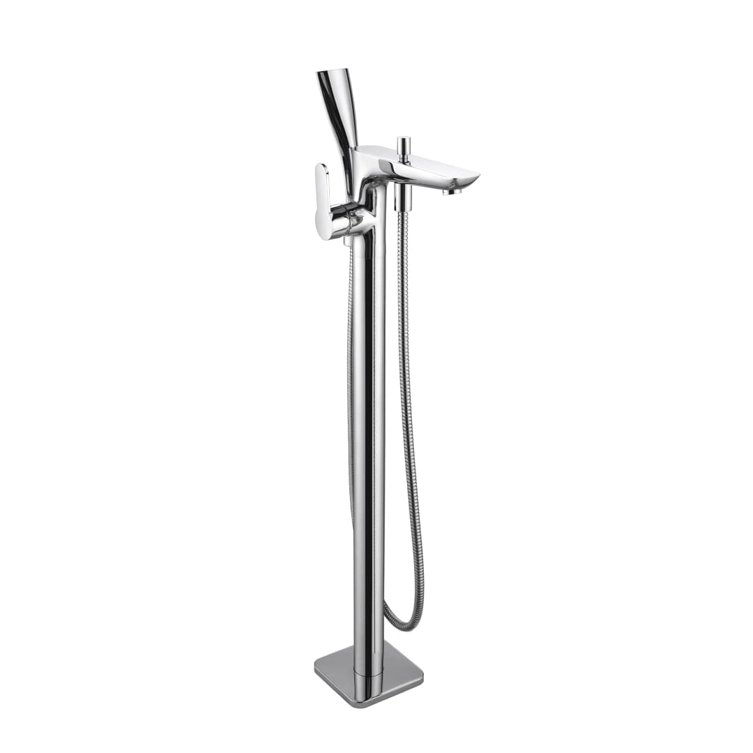 Grifería Tina Pie Smooth C/Ducha Fono, Flexible, Soporte Cromo