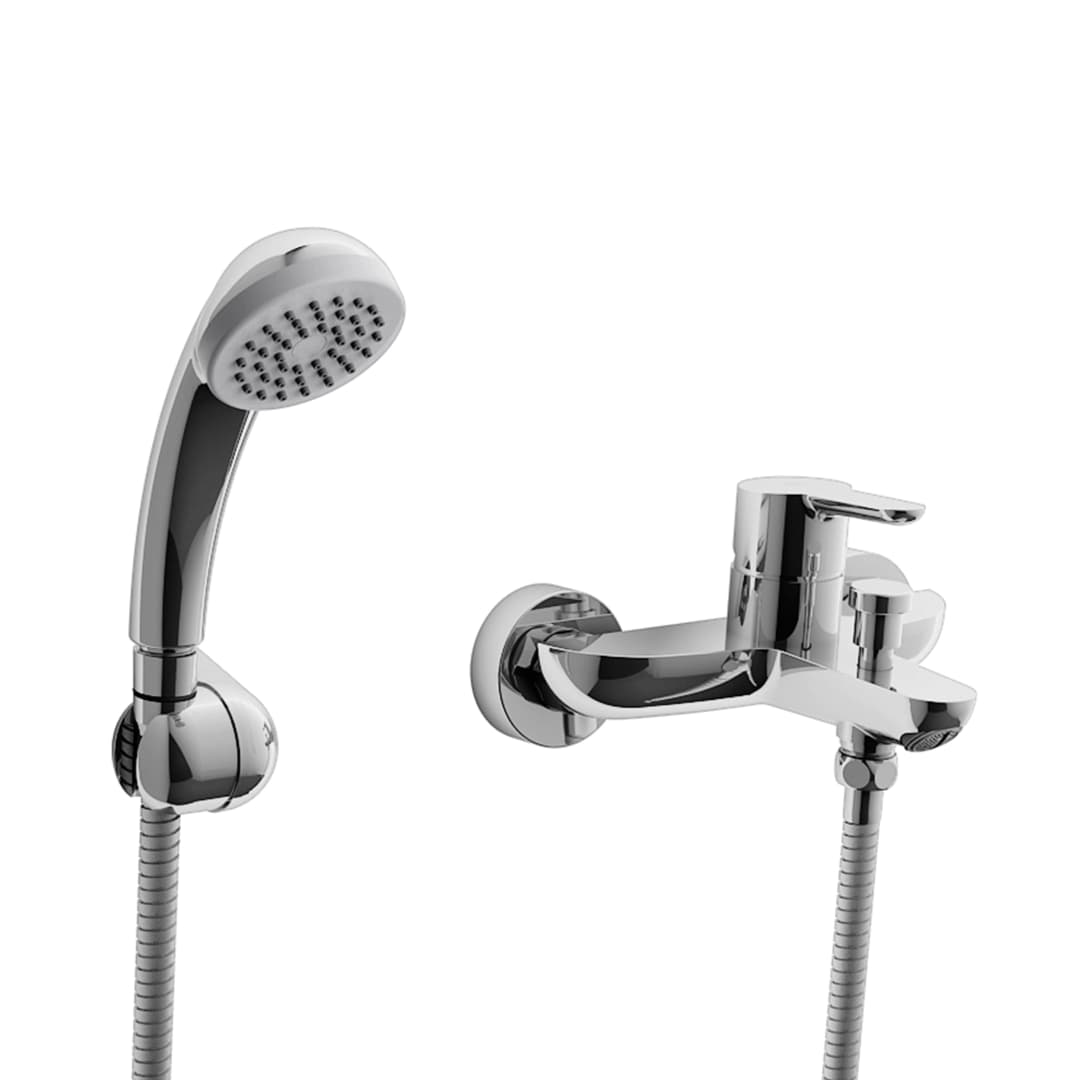 Grifería Puelo Tina Expuesta con Soporte, Ducha Teléfono y Flexible Cromado