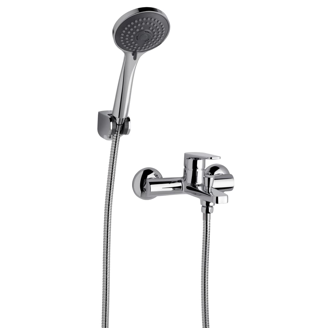 Grifería Tina Zoe Expuesta con Soporte, Ducha Teléfono y Flexible Cromado