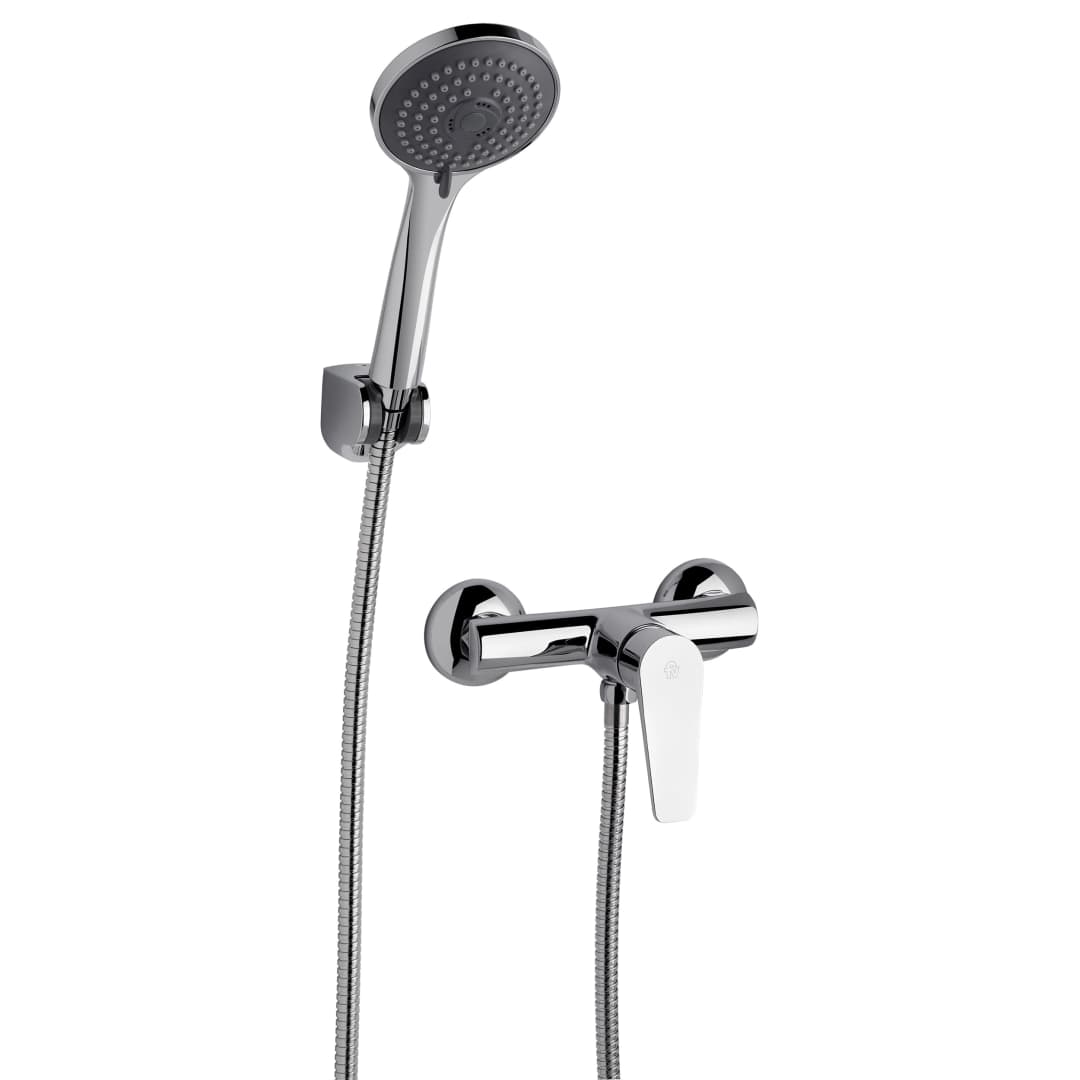 Grifería Ducha Zoe Expuesta con Soporte, Ducha Teléfono y Flexible Cromado