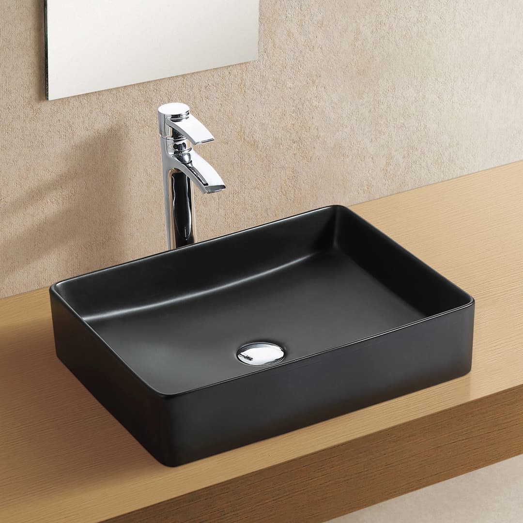 Lavamanos Delia sin Rebalse Sobre Cubierta Cuadrado Negro Mate 610x405x110 mm