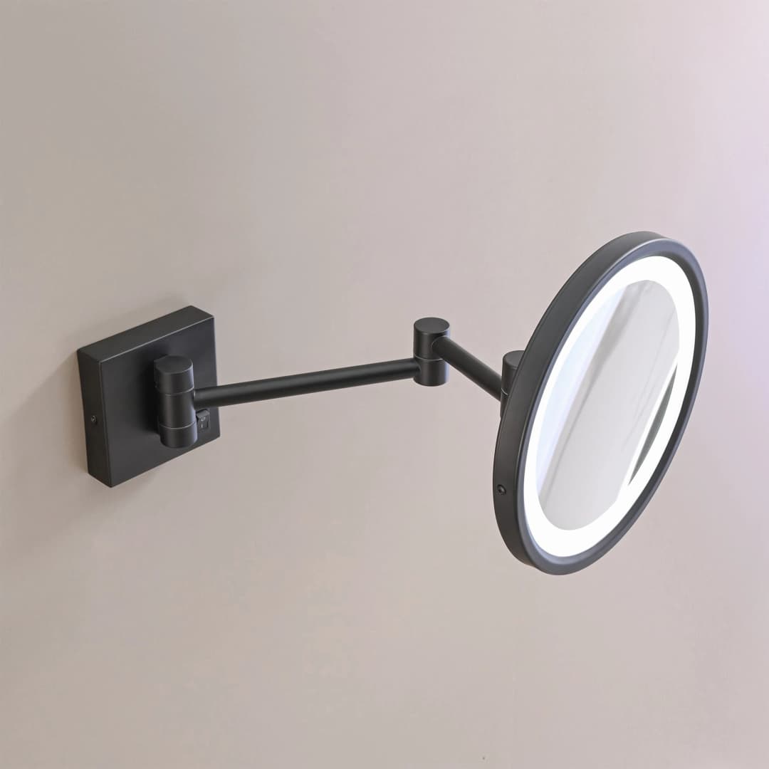 Espejo Asis Redondo Led Aumento Negro Mate