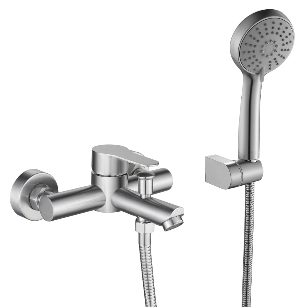 Grifería Ducha Tina New home Expuesta C/Ducha Fono, Flexible, Soporte Brushed