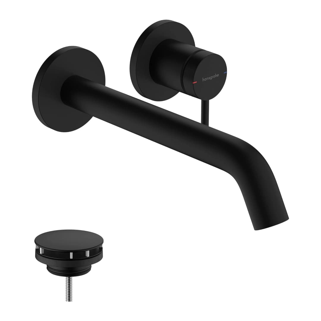Griferia Lavamanos Tecturis S Muro 22 Cm con Desagüe 73351670 Negro Mate