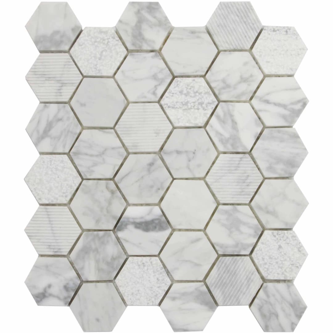 Mosaico Carrara Mix Hexagonal 26x30 cm