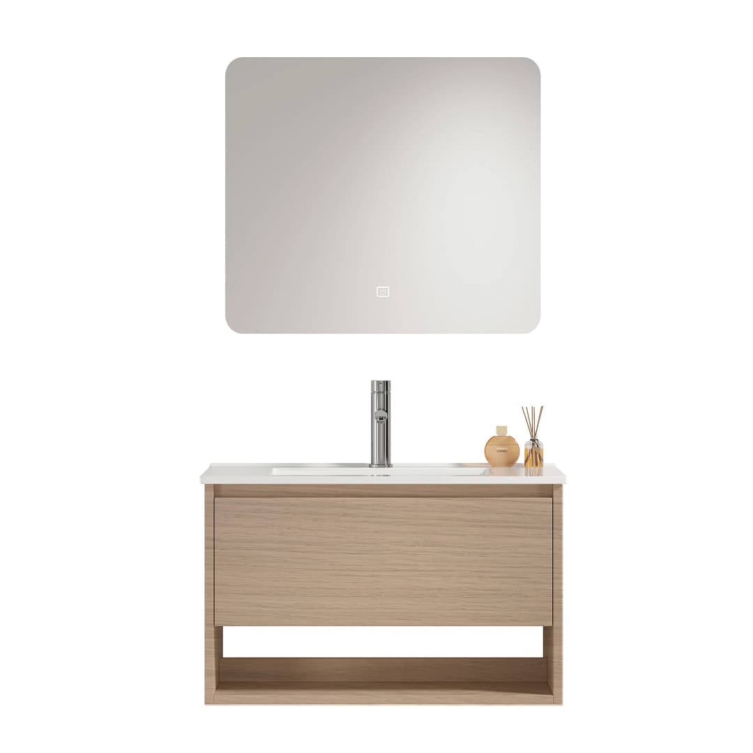 Mueble de Baño Nepal con Lavamanos 800x470x495 mm 1 Cajón y Repisa Light Oak