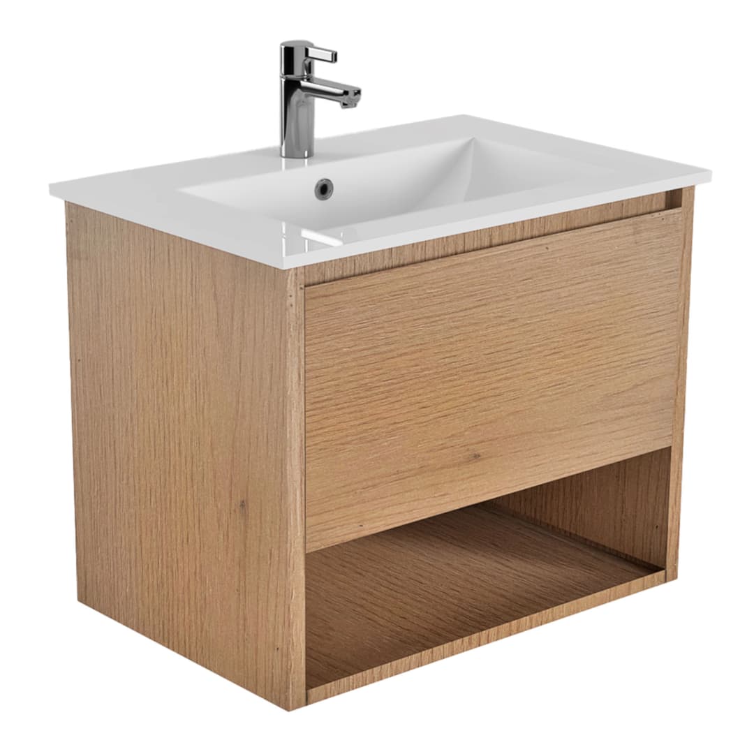 Mueble de Baño Delfos con Lavamanos 500x450x550 mm 1 Cajón y Repisa Natural Oak