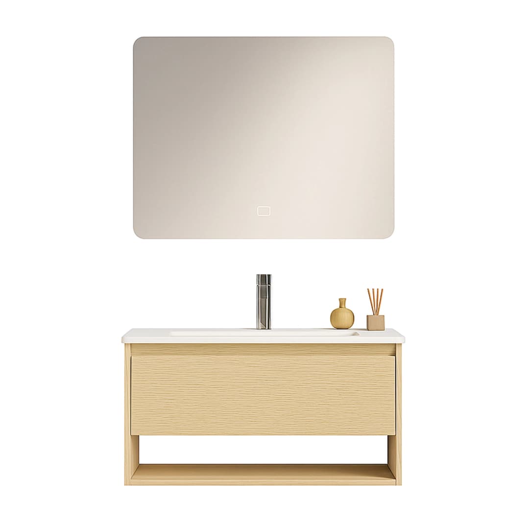 Mueble de Baño Nepal 1 Cajón y Repisa Roble con Lavamanos 810x465x500 mm