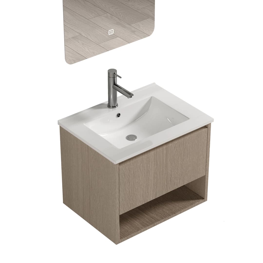 Mueble de Baño Nepal con Lavamanos 600x470x495 mm 1 Cajón y Repisa Brown Wood