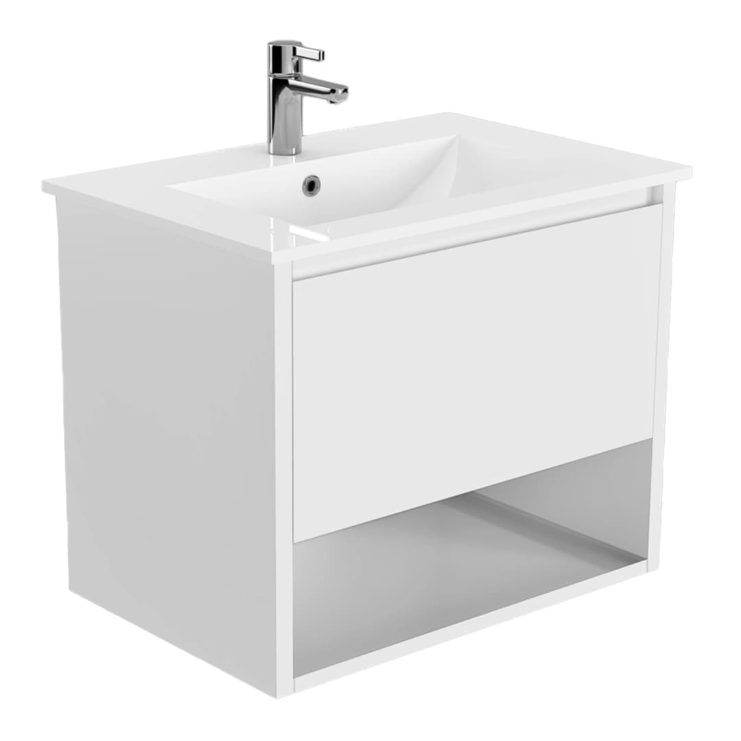 Mueble de Baño Delfos con Lavamanos 800x450x550 mm 1 Cajón y Repisa White Glossy