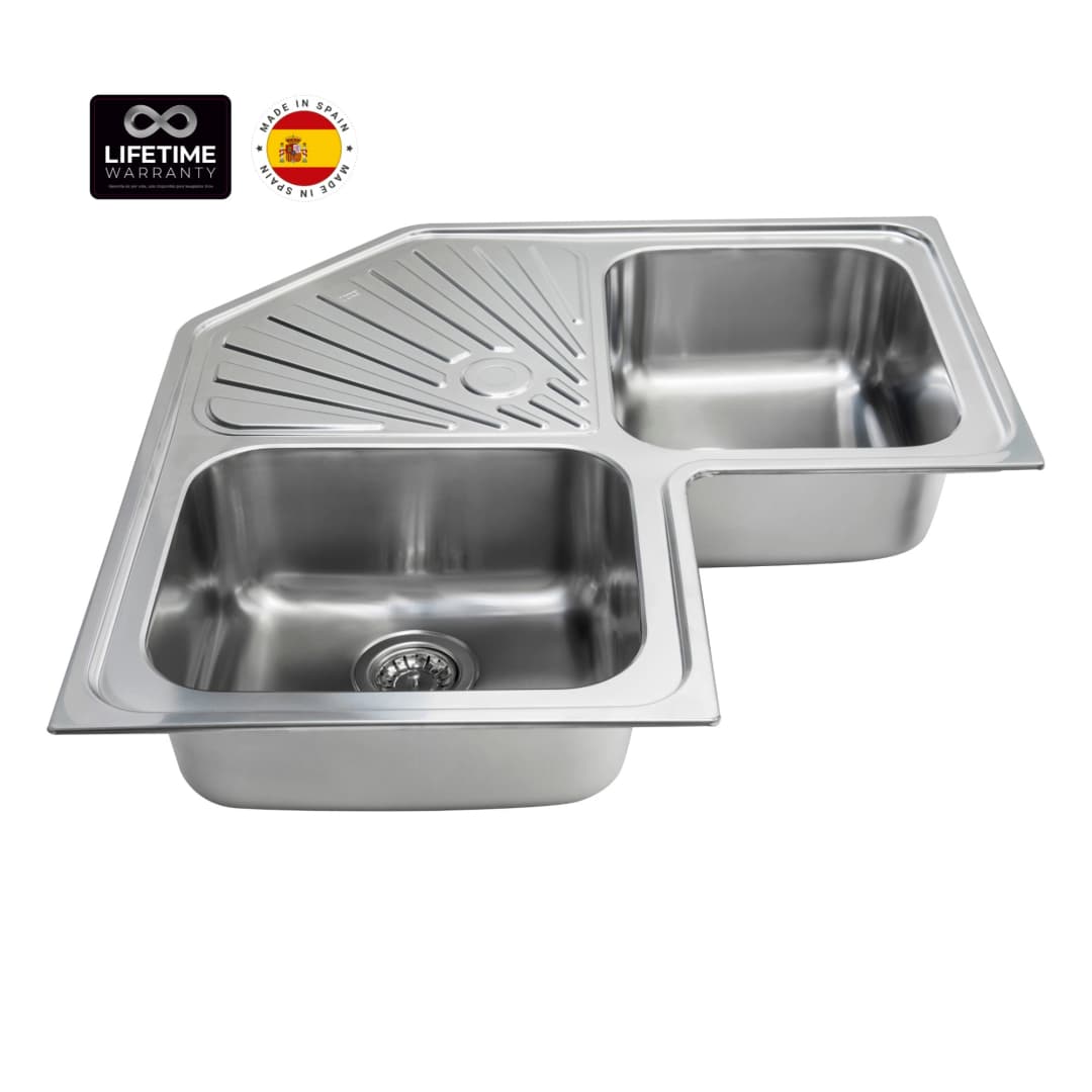 Lavaplatos Classic 2 Cubetas con Escurridor Acero 830x830x190 mm