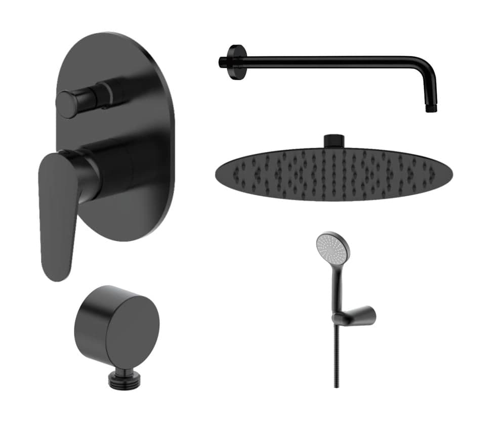 Pack Ducha Fija con Mezclador y Soporte de Ducha Negro Mate