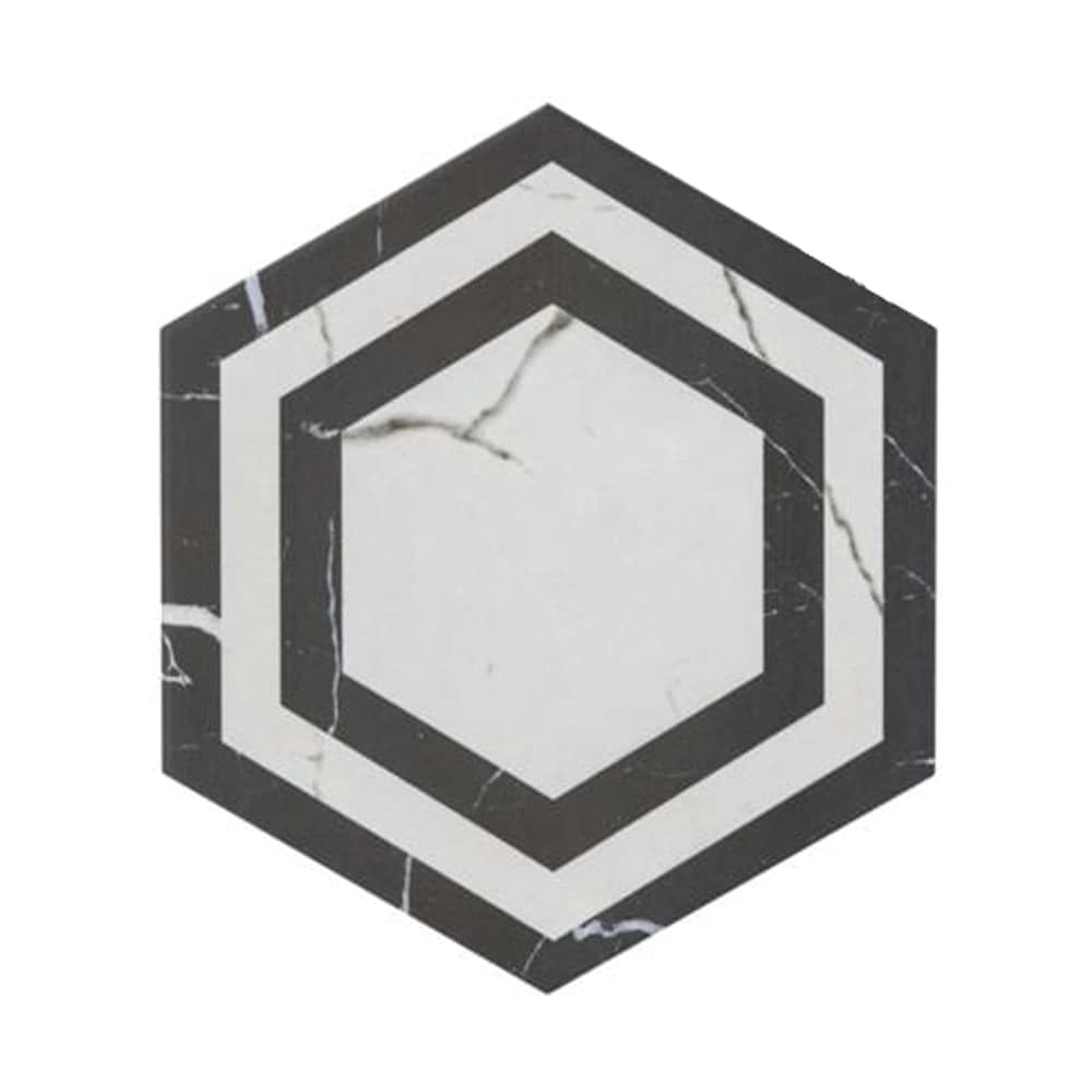 Gres Porcelánico Hexagon Calacatta Decor Marquina Mate 20x23 cm