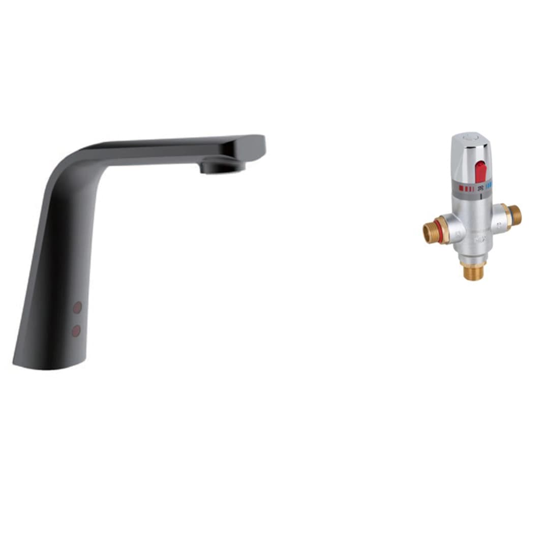 Pack Grifería Lavamanos Public Battery Con Sensor Y Válvula Negro Mate