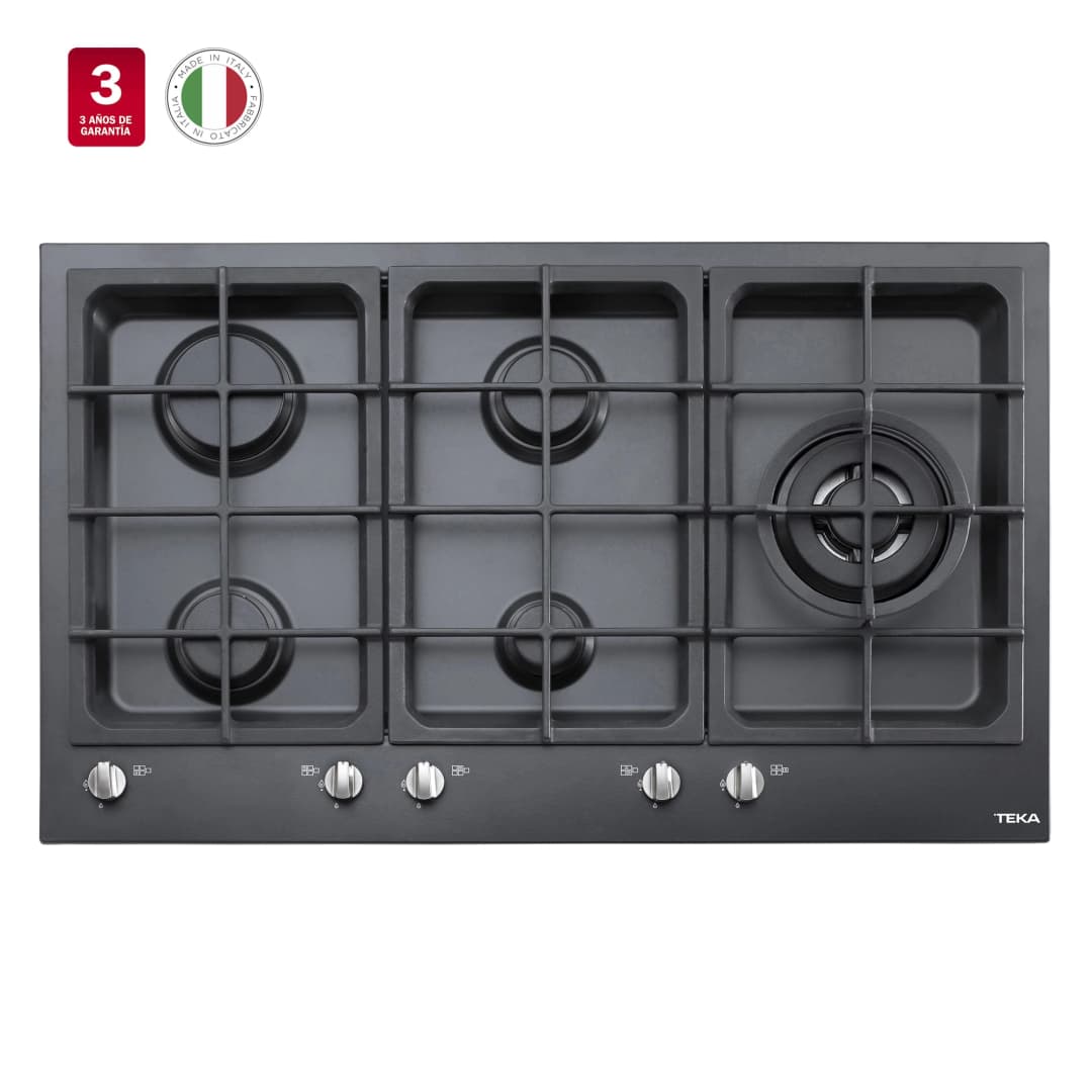Encimera Gas 5q Empotrada Negra 90 cm