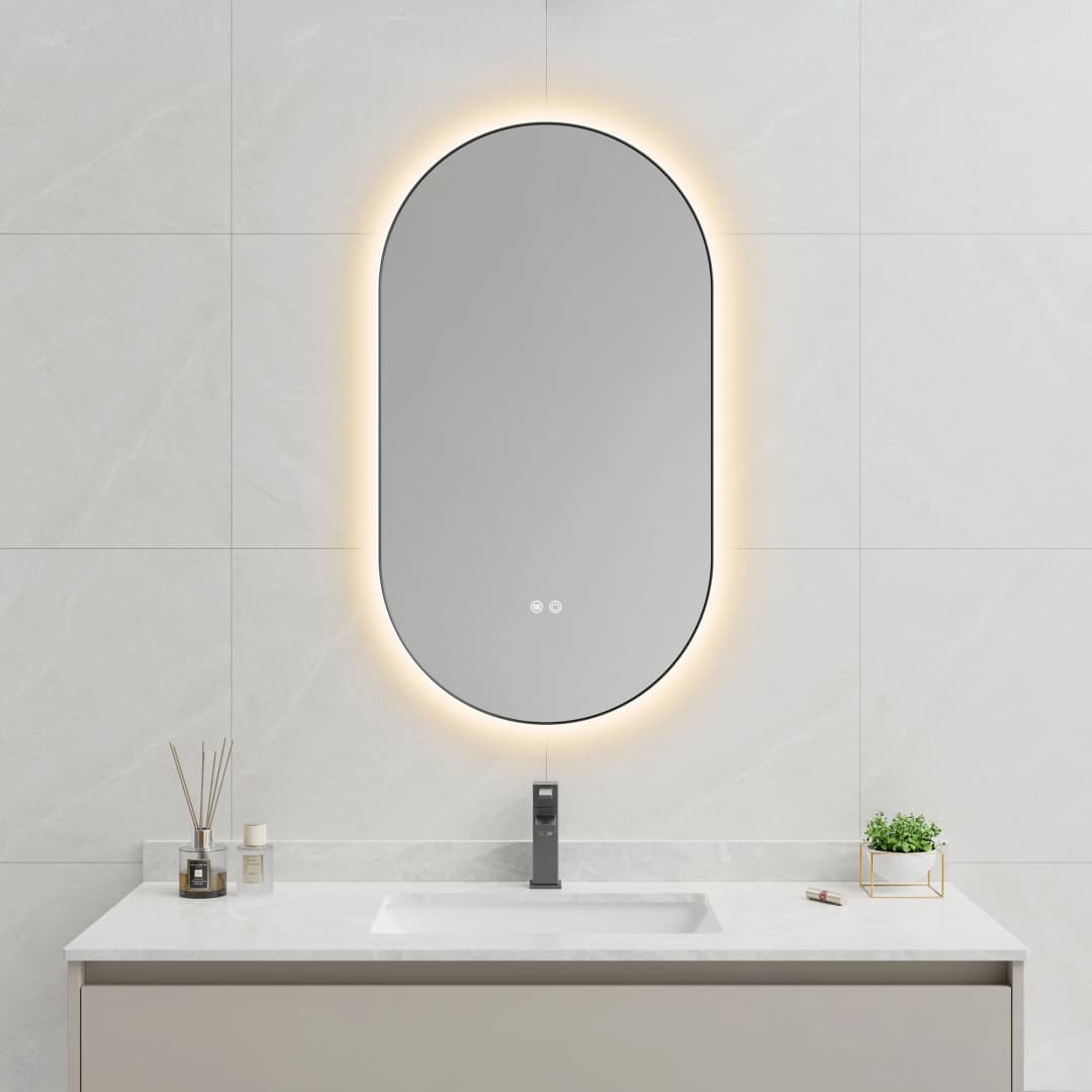 Espejo Amaia Retroiluminado Ovalado con Desempañante Negro Mate 50x90 cm