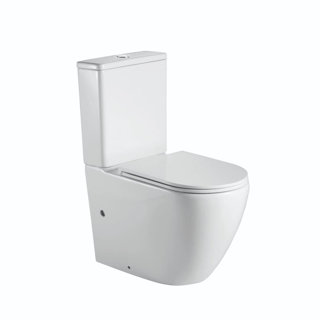 Wc Two Piece Eros Round Descarga Muro 180 mm Rimless Blanco