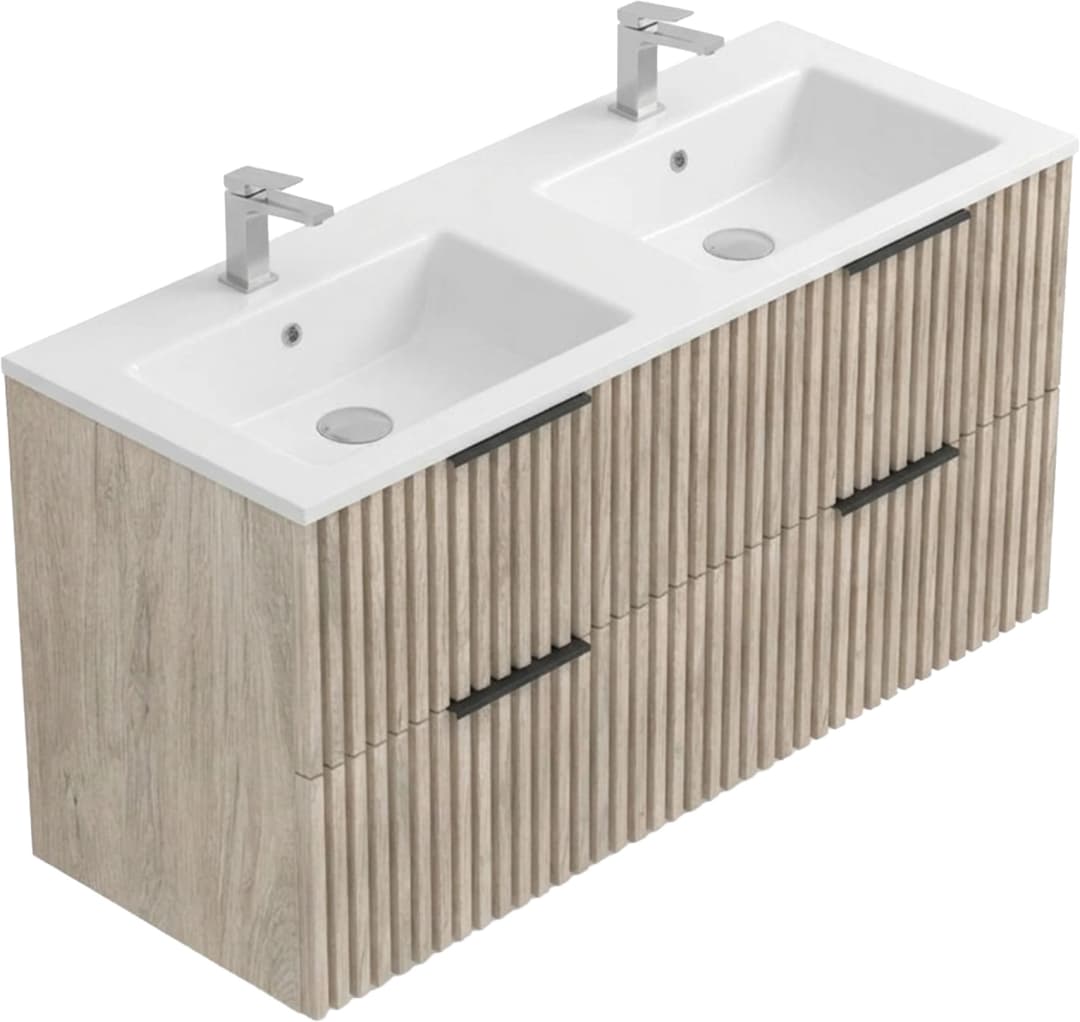Mueble de Baño Amelia-N 1200 mm 4 Cajones Light Oak con Lavamanos Doble