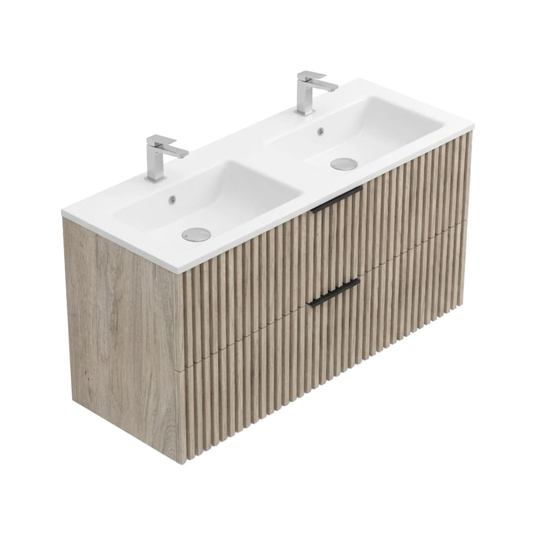 Mueble de Baño Amelia-N 1200 mm 2 Cajones Light Oak con Lavamanos Doble