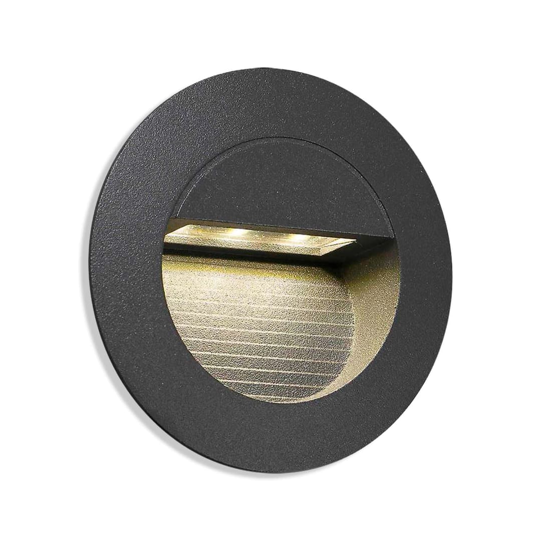 EMBUTIDO DE MURO LED STUDIO MINI REDONDO 1.5W LUZ CÁLIDA (2700K) IP44 GRIS OSCURO