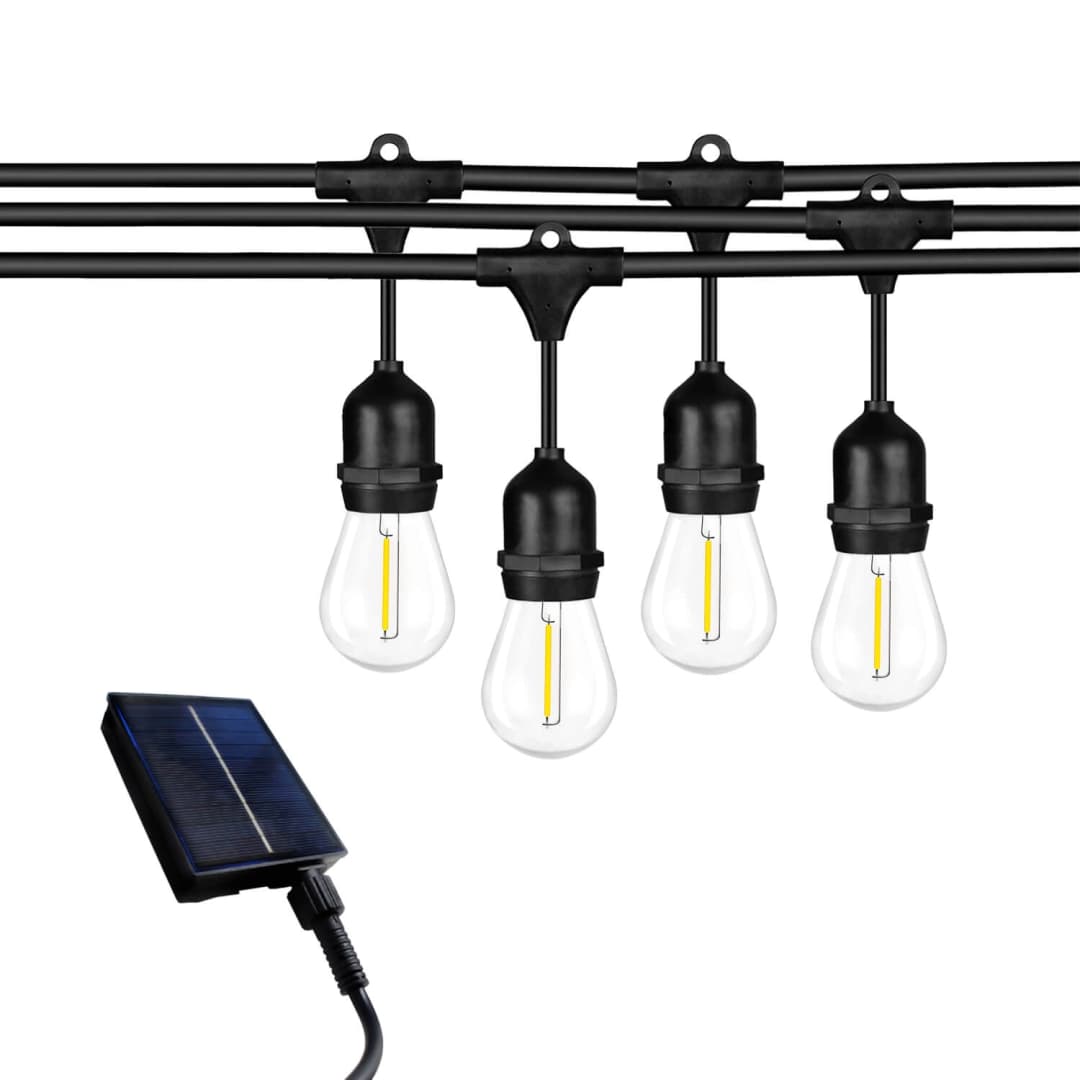 CORDÓN ORNAMENTAL LED STUDIO SOLAR 5 METROS 30W LUZ CÁLIDA (3000K) IP44 (CON AMPOLLETAS E27) NEGRO