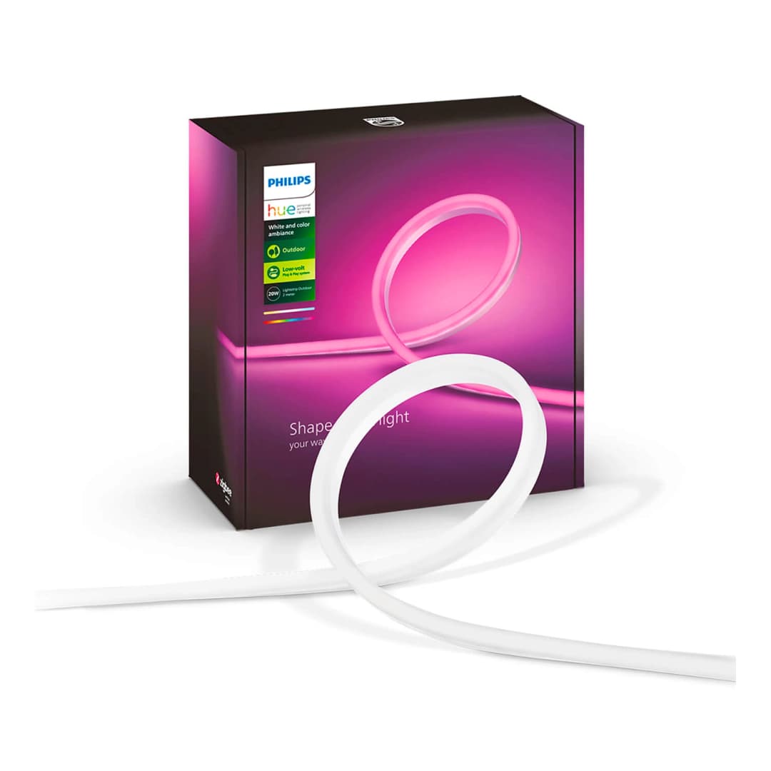 CINTA LED PHILIPS HUE PARA EXTERIORES 37.5W LUZ RGB Y CÁLIDA (2000K) A FRÍA (6000K) (DOS METROS) IP65 BLANCO (929002289002)