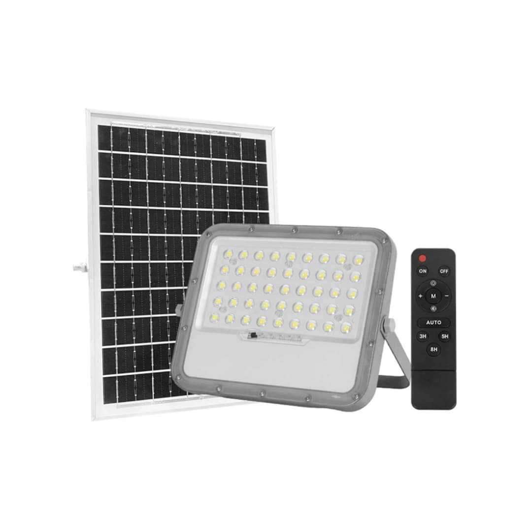 PROYECTOR SOLAR LED STUDIO CON SENSOR DE PRESENCIA 100W LUZ FRÍA (6000K) IP65 GRIS